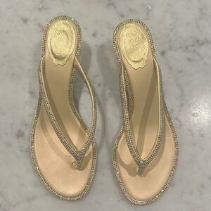 NWT! Rene Caovilla Embellished Thong Wedges